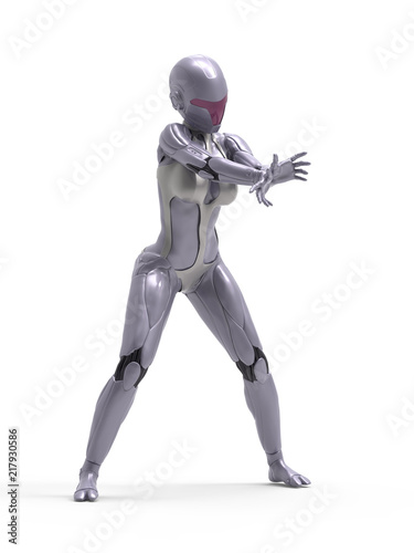 Robotic Cyber Woman shooting pose 3D Rendering