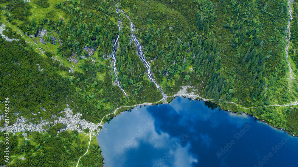 Aerial view of Tatra Mountains lake. - obrazy, fototapety, plakaty 