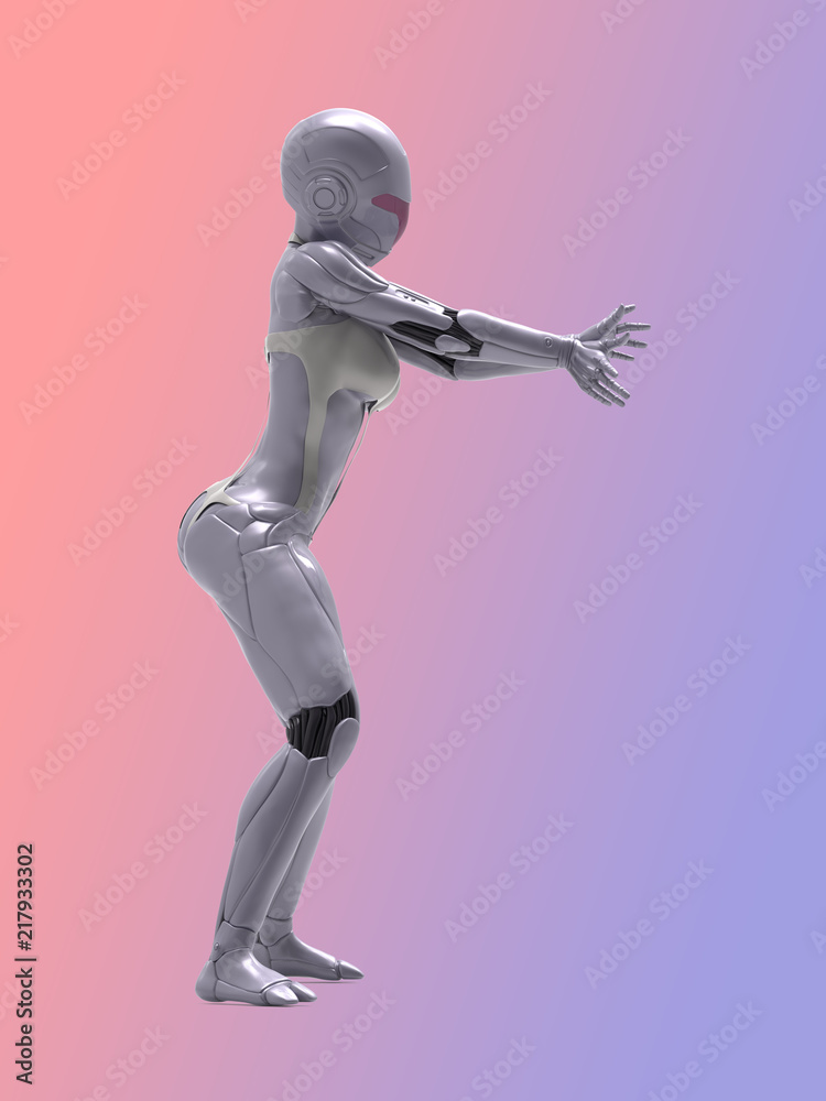 Robotic Cyber Woman shooting pose 3D Rendering