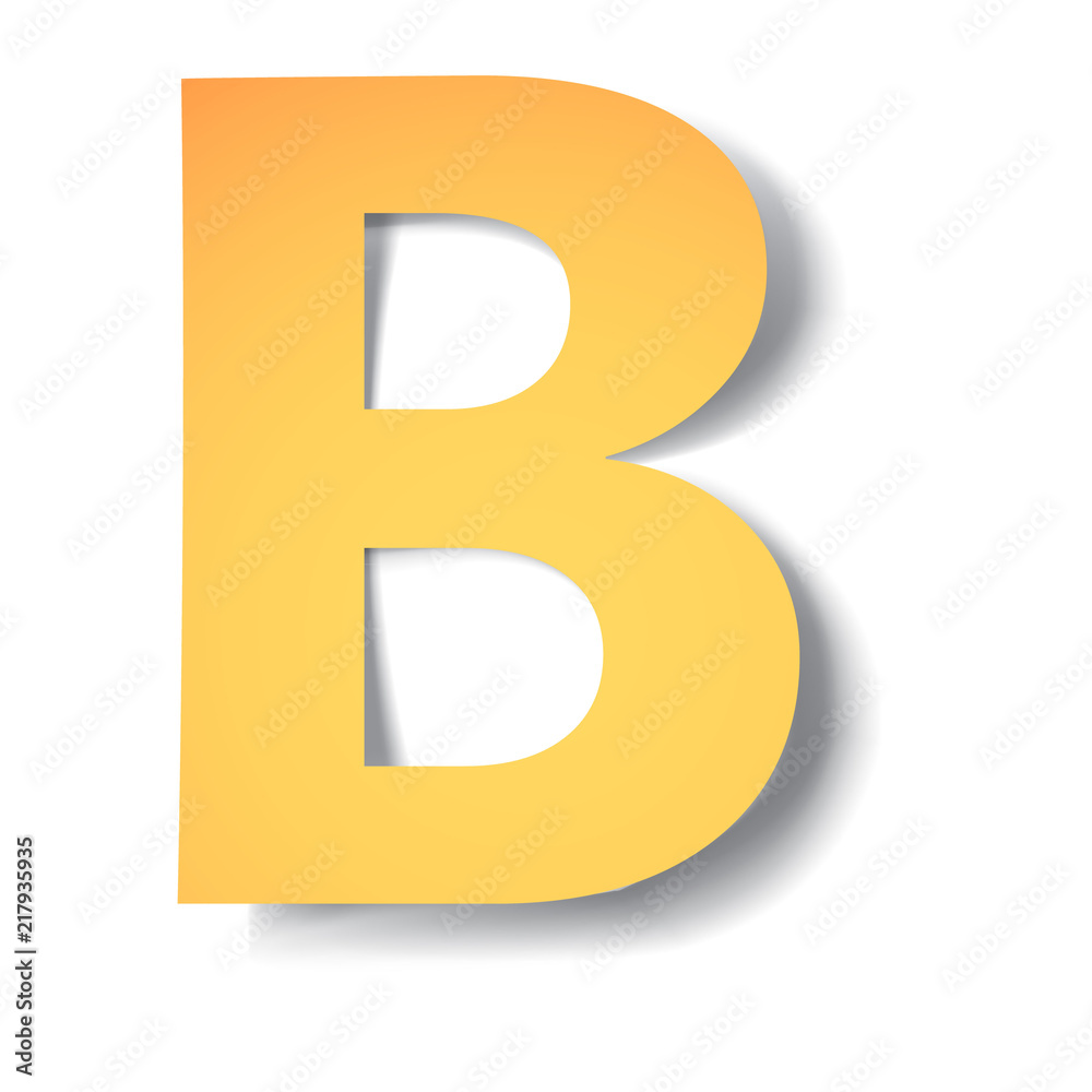 yellow-gold letter B carved from paper with soft shadow.Vector origami yellow-gold letter B carved from paper with soft shadow.Vector origami