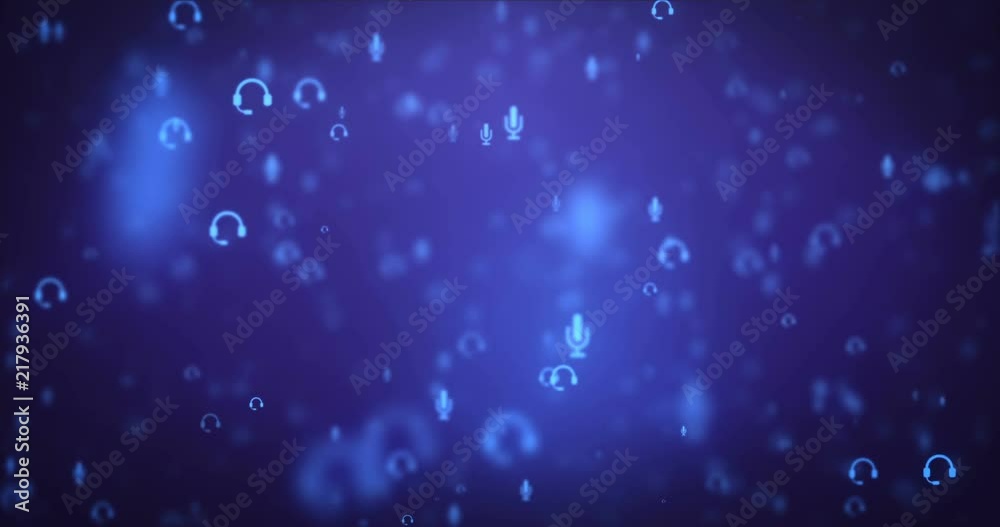 Loopable animation modern moving blue microphone icons background.