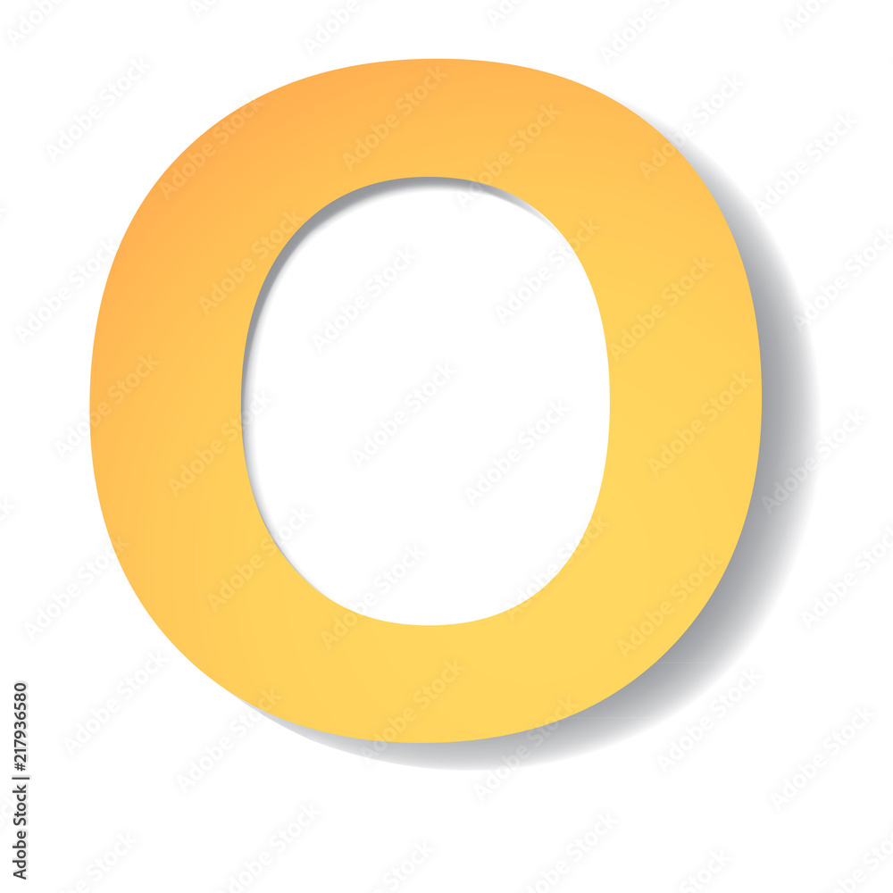 yellow-gold letter O carved from paper with soft shadow.Vector origami yellow-gold letter O carved from paper with soft shadow.Vector origami