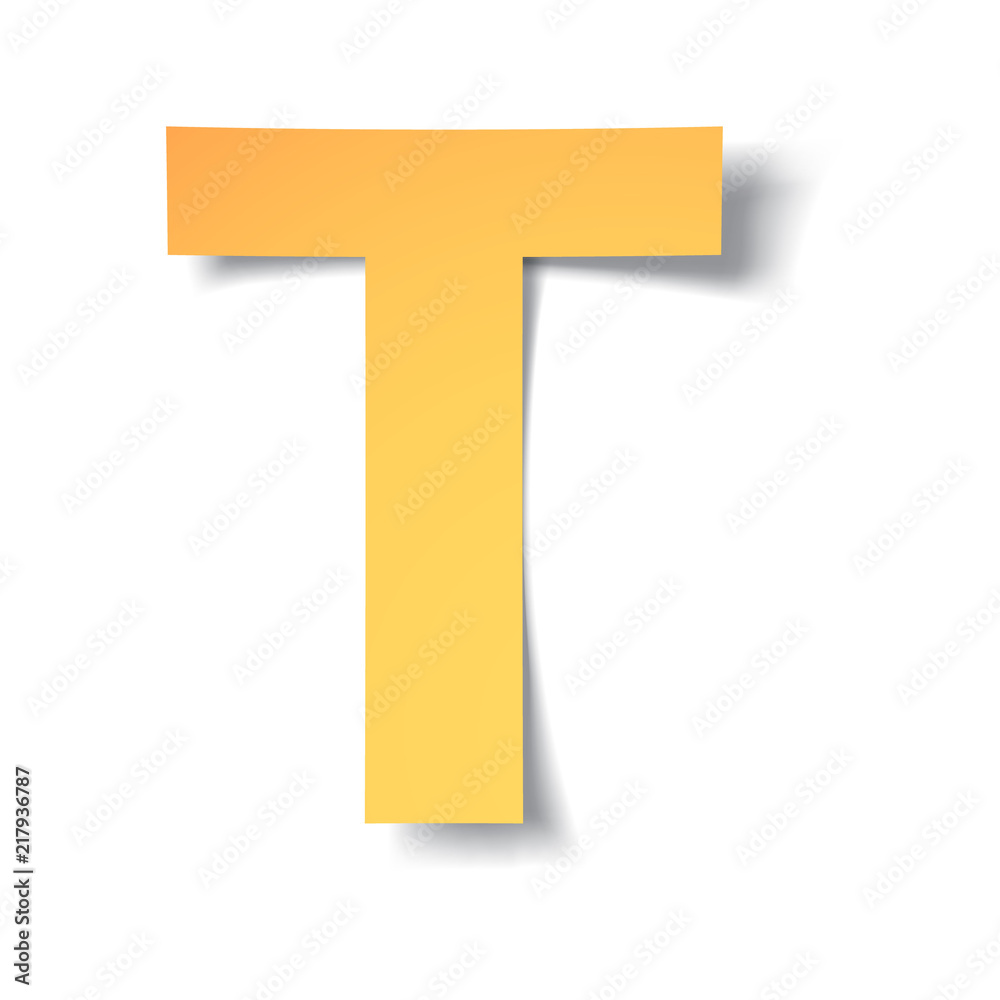 yellow-gold letter T carved from paper with soft shadow.Vector origami yellow-gold letter T carved from paper with soft shadow.Vector origami