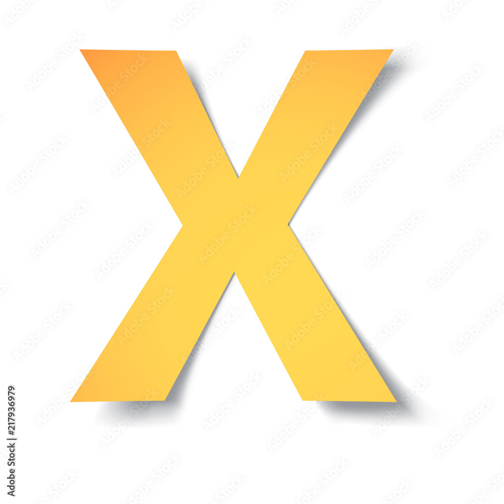 yellow-gold letter X carved from paper with soft shadow.Vector origami yellow-gold letter X carved from paper with soft shadow.Vector origami