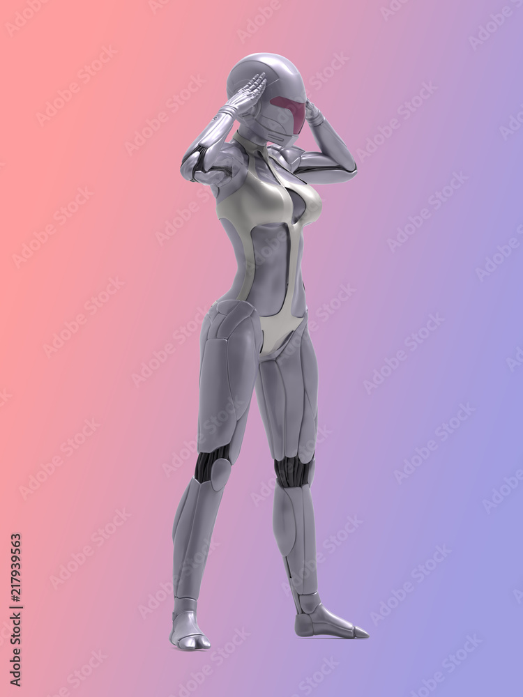 Robotic Cyber Woman is thinking 3D Rendering Robotic Cyber Woman is thinking 3D Rendering