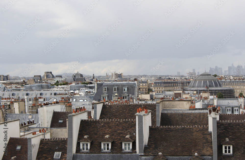 Roofs of Paris on a cloudy day.