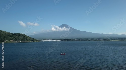 Mt. Fuji Japan Drone Shot Over Lake photo