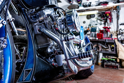 Wallpaper Mural Detail on a modern motorcycle in the workshope. Motorcycle Exhaust. selective focus Torontodigital.ca