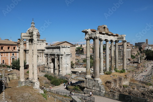 Arch of Septimius Severus and Temple of Saturn in Forum Romanum, Italy