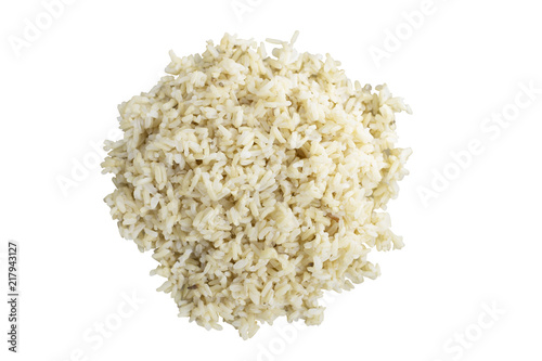 Steamed brown rice isolated on white background