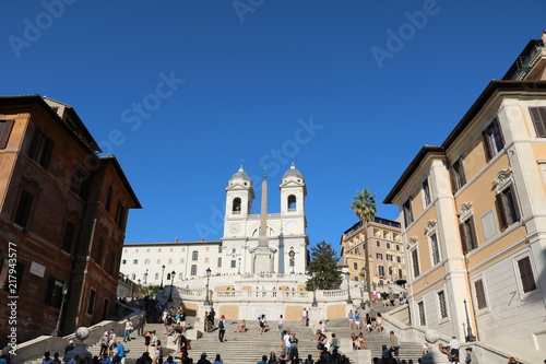 View to Church Santissima Trinità dei Monti at Spanish stairs in Rome, Italy  © ClaraNila