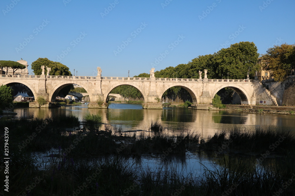 Angel Bridge over the Tiber River in Rome, Italy 