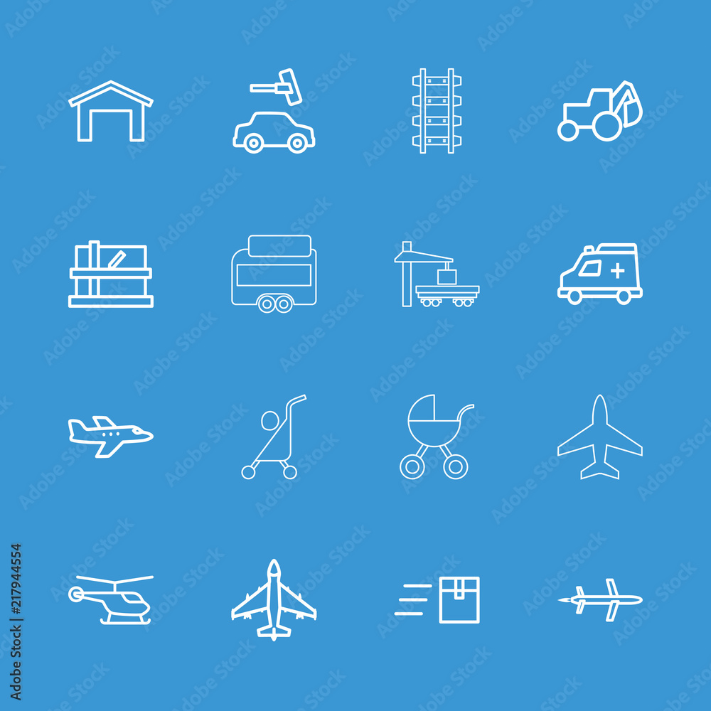 Collection of 16 transport outline icons Collection of 16 transport outline icons