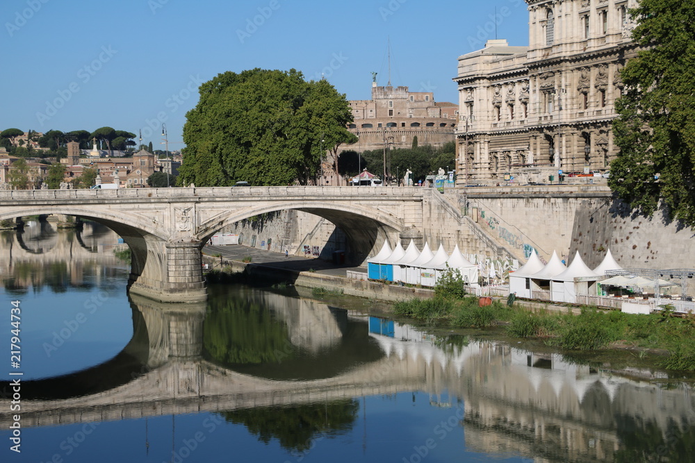 Ponte Umberto I, Angel castle and Ordine degli Avvocati di Roma in Rome, Italy 