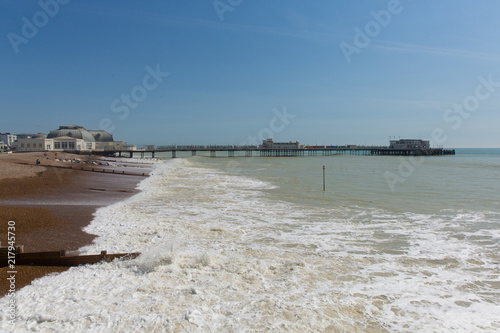 Worthing beach and pier West Sussex England UK