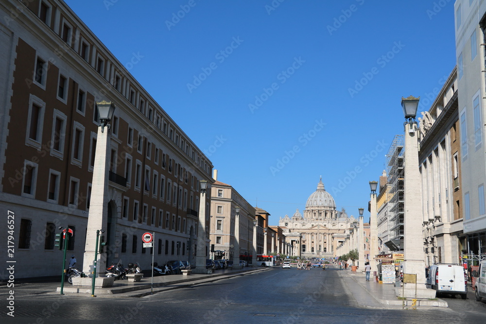 Street Via della Conciliazione to Basilika Sankt Peter at St. Peter's Square in Rome, Italy