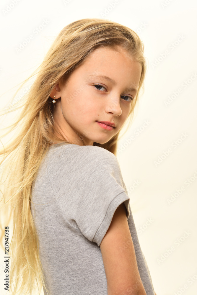kid style. kid style of vgirl with long blonde hair. kid style for little girl isolated on white. kid style concept kid style. kid style of vgirl with long blonde hair. kid style for little girl isolated on white. kid style concept