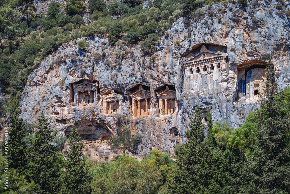Lycian tombs of ancient Kaunos town near Dalyan village in Mugla Province of Turkey