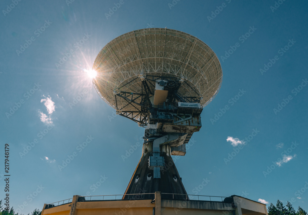 A huge soviet radio telescope near abandoned military town Irbene in Latvia. Former super-secret Soviet Army space spying object.Now largest radio telescope in northern Europe and the world's eighth