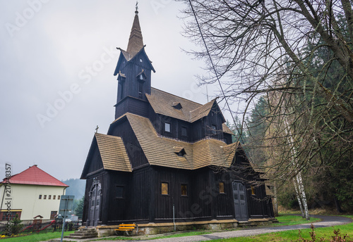 Historical church in Bila, small village in Moravian-Silesian Beskids mountain range in the Czech Republic