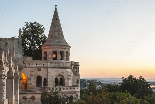 South Gate of Fisherman's Bastion in Budapest at Sunrise