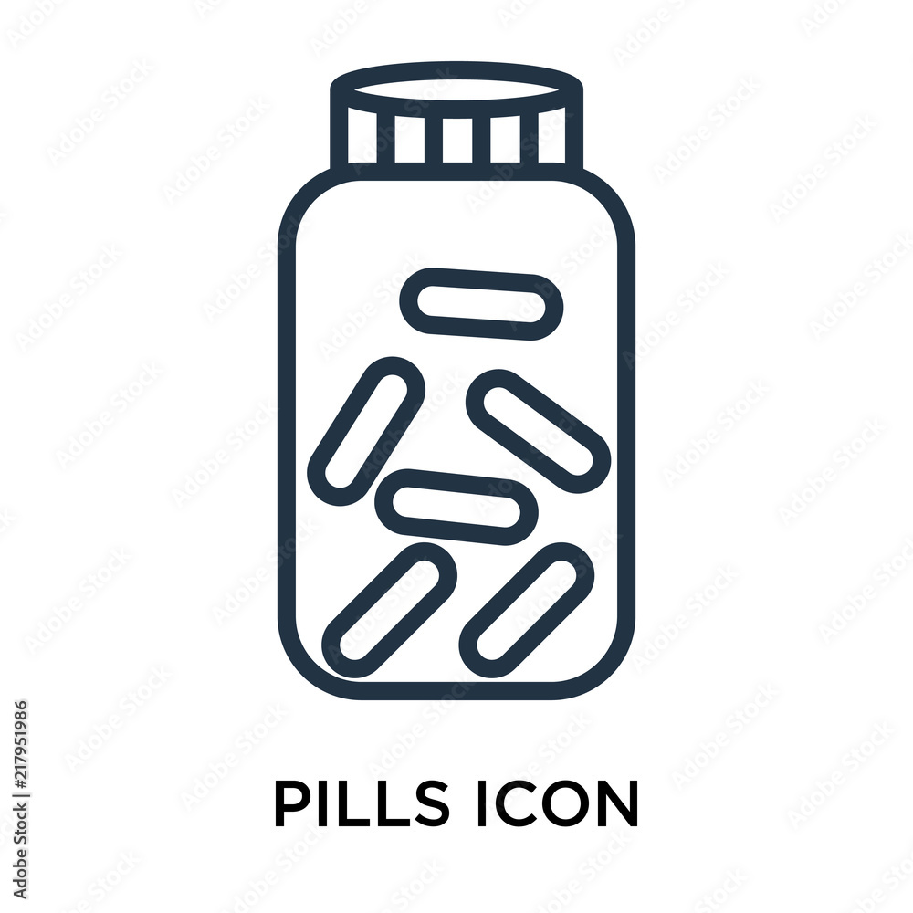 Pills icon vector isolated on white background, Pills sign , thin elements or linear logo design in outline style Pills icon vector isolated on white background, Pills sign , thin elements or linear logo design in outline style
