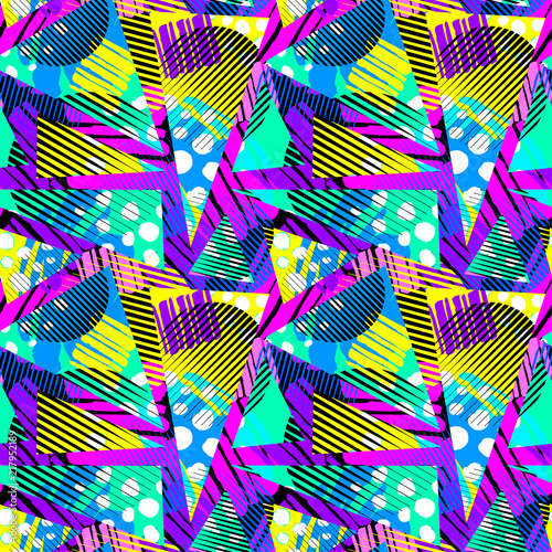 Abstract geometrical seamless rough grunge pattern, modern design template. Hipster hypebeast painted style textu