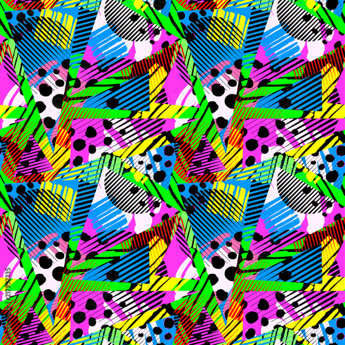 Abstract geometrical seamless rough grunge pattern, modern design template. Hipster hypebeast painted style textu