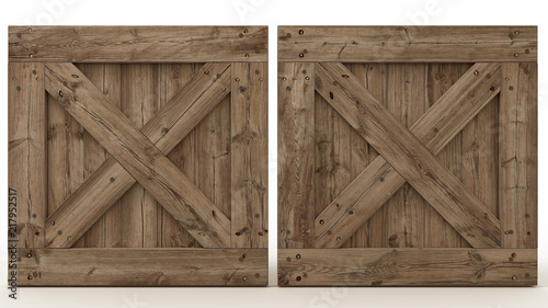 Wooden crate front view, cargo box texture, 3d illustration