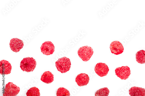 raspberries isolated on white background with copy space for your text. Top view. Flat lay pattern