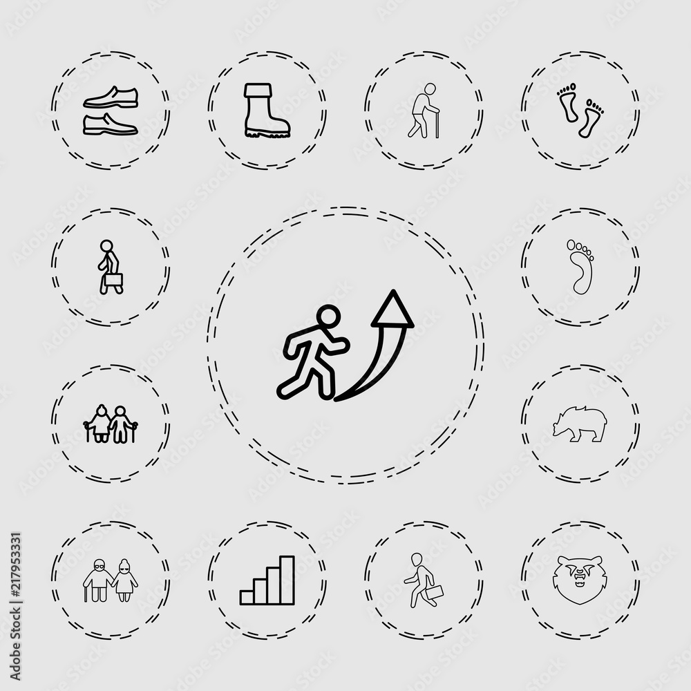 Collection of 13 walking outline icons