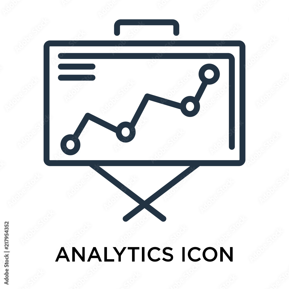 Analytics icon vector isolated on white background, Analytics sign , thin data symbols or linear machine learning design in outline style Analytics icon vector isolated on white background, Analytics sign , thin data symbols or linear machine learning design in outline style
