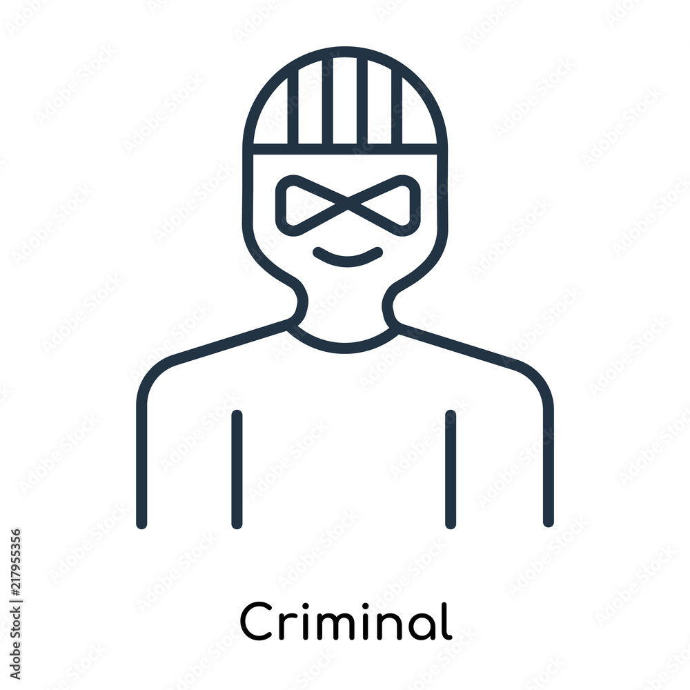 Criminal icon vector isolated on white background, Criminal sign , thin symbols or lined elements in outline style