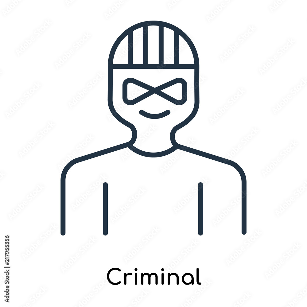 Criminal icon vector isolated on white background, Criminal sign , thin symbols or lined elements in outline style Criminal icon vector isolated on white background, Criminal sign , thin symbols or lined elements in outline style