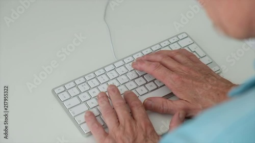 Close up qwerty keyboard typing. photo