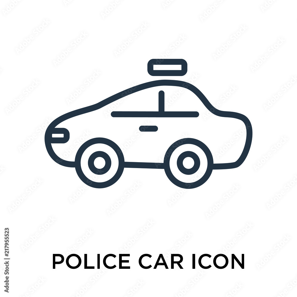 Police car icon vector isolated on white background, Police car sign , thin elements or linear logo design in outline style