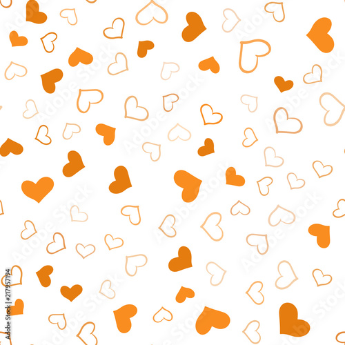Dark Orange vector seamless template with doodle hearts.