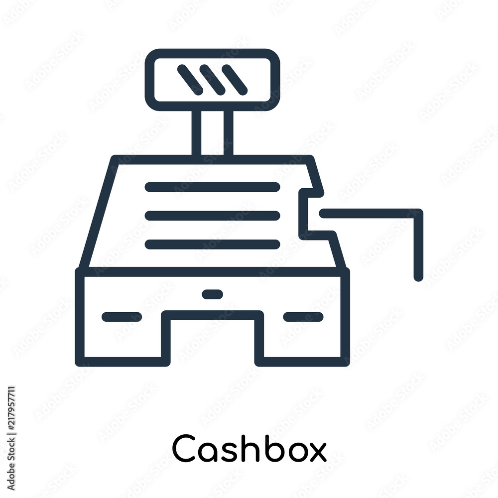 Cashbox icon vector isolated on white background, Cashbox sign , thin symbols or lined elements in outline style Cashbox icon vector isolated on white background, Cashbox sign , thin symbols or lined elements in outline style