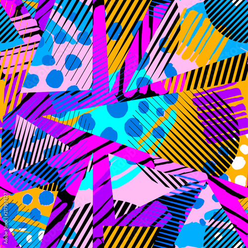 Abstract geometrical seamless rough grunge pattern, modern design template. Hipster hypebeast painted style textu