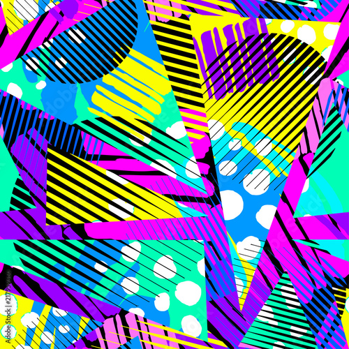 Abstract geometrical seamless rough grunge pattern, modern design template. Hipster hypebeast painted style textu