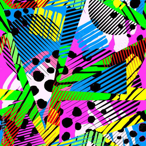 Abstract geometrical seamless rough grunge pattern, modern design template. Hipster hypebeast painted style textu