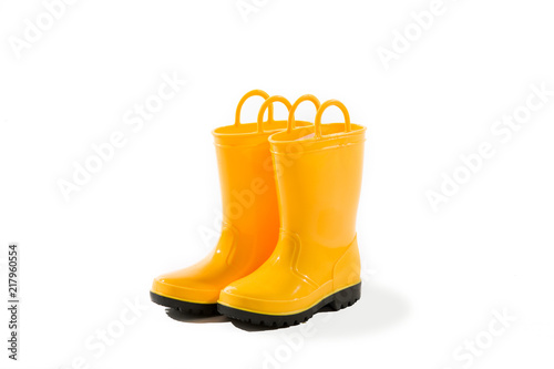 Yellow Kids Rubber Rain Boots Galoshes photo