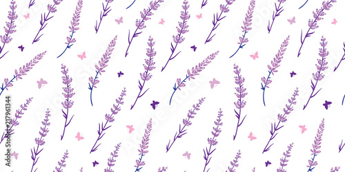 Purple lavender flowers repeat pattern design. Great for springtime modern fa...