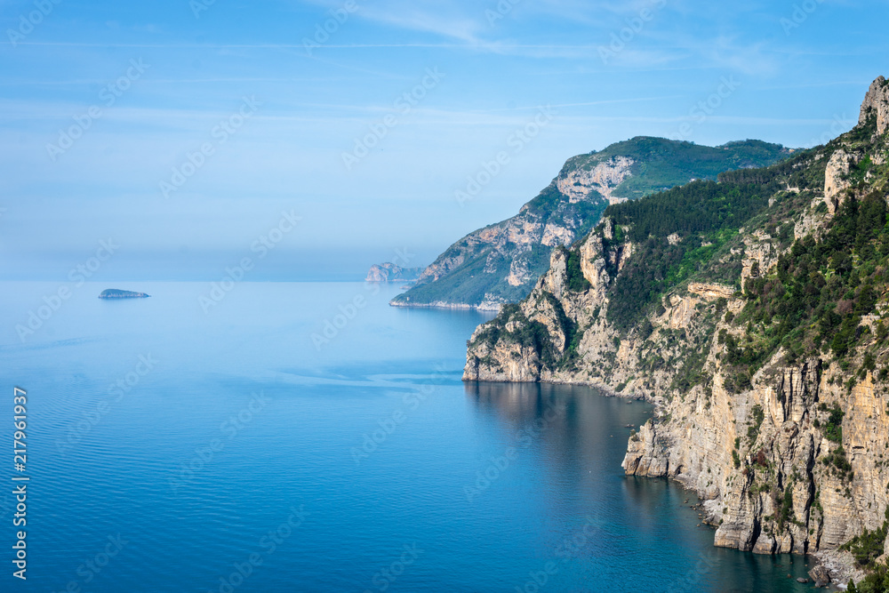 Cliffs at Amalfi Coast Italy, blue sea
