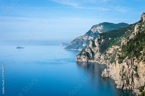 Cliffs at Amalfi Coast Italy, blue sea © Tommy