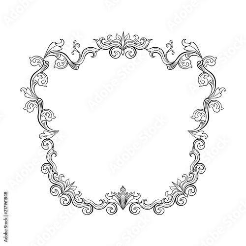 Floral border for picture. Italian vintage ornament for photo. Isolated Retro divider with swirl for greeting card or wedding, decoration vignette. Royal flourish, headpiece template