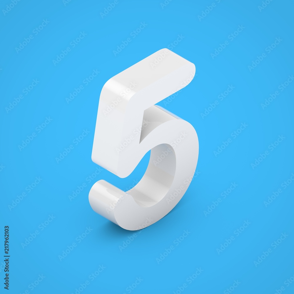 White glossy isometric number 5 isolated on blue background. White glossy isometric number 5 isolated on blue background.