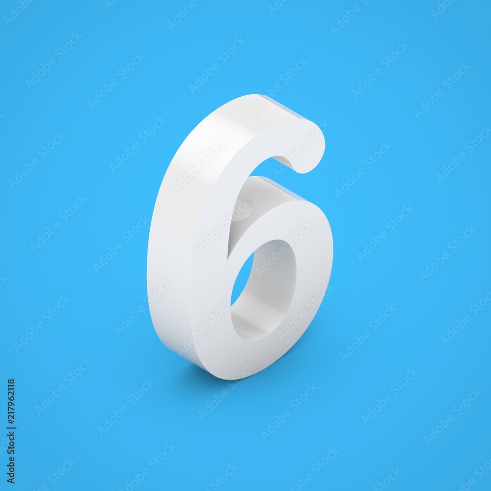 White glossy isometric number 6 isolated on blue background. White glossy isometric number 6 isolated on blue background.