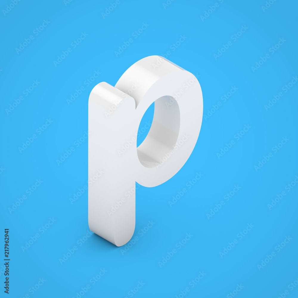 White glossy isometric letter P lowercase isolated on blue background. White glossy isometric letter P lowercase isolated on blue background.