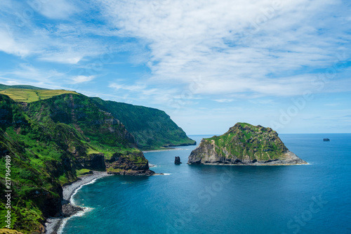 A view to the coast line and islet of Maria Vaz in Flores island